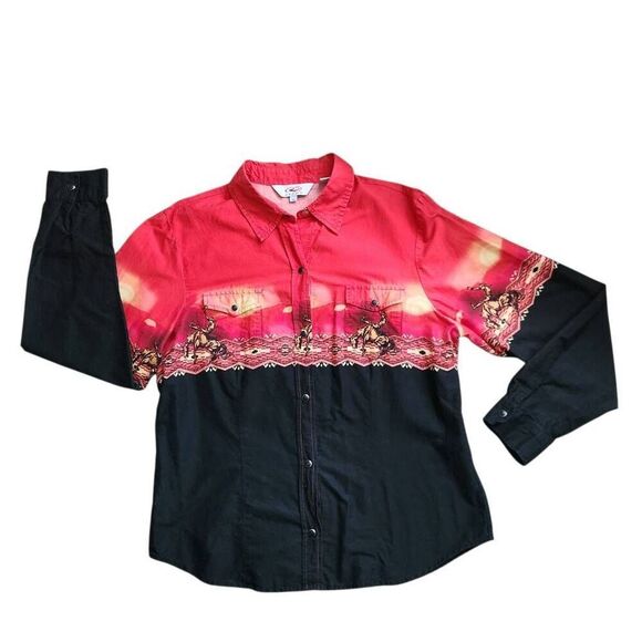 Vintage Roper Western Aztec Shirt Womens XL Pearl Snap Front Cowboy Star Cut Out - Picture 2 of 4